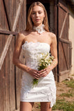Robe courte de douche nuptiale Bodycon Bodycon Ivoire Bodycon Perles Sans Bustiers, avec une fleur 3D