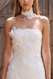 Robe courte de douche nuptiale Bodycon Bodycon Ivoire Bodycon Perles Sans Bustiers, avec une fleur 3D