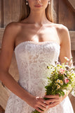 Courte robe de douche nuptiale en dentelle ivoire bretelles A-Line Pearls avec nœud de nupte