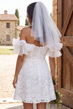 Robe de douche nuptiale à manches courtes, volants découverts et volants, en dentelle ivoire