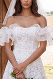 Robe de douche nuptiale à manches courtes, volants découverts et volants, en dentelle ivoire
