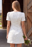 Robe courte de douche nuptiale Bodycon Bodycon Jacquard à col bateau en ivoire