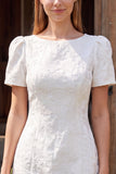 Robe courte de douche nuptiale Bodycon Bodycon Jacquard à col bateau en ivoire