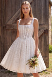 Corset ivoire A-line à col carré en dentelle, robe courte de douche nuptiale