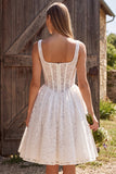 Corset ivoire A-line à col carré en dentelle, robe courte de douche nuptiale