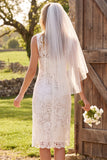 Robe de douche nuptiale midi à col en dentelle en forme d’ivoire