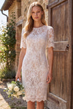 Robe courte de douche nuptiale en dentelle en dentelle en fourreau ivoire