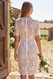 Robe courte de douche nuptiale en dentelle en dentelle en fourreau ivoire
