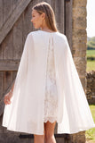 Robe de douche nuptiale courte en dentelle en dentelle en ivoire avec cape