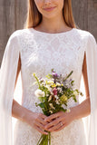Robe de douche nuptiale courte en dentelle en dentelle en ivoire avec cape
