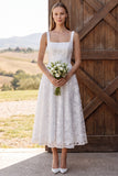 Robe de douche nuptiale midi midi à col carré en Aline en ivoire