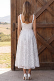 Robe de douche nuptiale midi midi à col carré en Aline en ivoire
