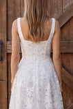 Robe de douche nuptiale midi midi à col carré en Aline en ivoire