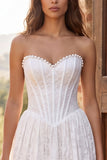 Corset ivoire bustier A-Line Pearls en latelle, longue robe de douche nuptiale