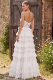 Robe longue douche nuptiale ivoire à volants à volants en A avec des longues robe de douche nuptiale en dentelle