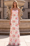 Robe de soirée longue rose à fleurs avec un noeud au dos