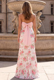Robe de soirée longue rose à fleurs avec un noeud au dos