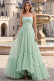 Robe de bal longue robe de bal en Sequins sans anneaux vert sauge En tulle ligne A