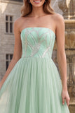 Robe de bal longue robe de bal en Sequins sans anneaux vert sauge En tulle ligne A