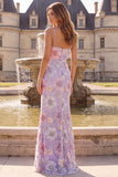 Robe de soirée longue lilas à fines bretelles, coupe sirène, à paillettes