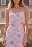 Robe de soirée longue lilas à fines bretelles, coupe sirène, à paillettes