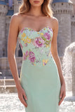 Robe de soirée longue à broderie florale et paillettes, coupe sirène, vert sauge