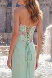 Robe de soirée longue à broderie florale et paillettes, coupe sirène, vert sauge