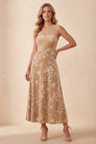 Robe longue d'invitée de mariage champagne ligne A à une épaule en velours