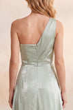 Robe longue vert clair ligne A à une épaule en velours, Robes invitée mariage