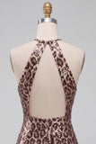 Léopard scintillant à paillettes, robe de cocktail courte moulante avec trou de serrure