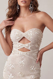 Robe courte de rentrée courte découpée en ivoire bodycon avec des sequins