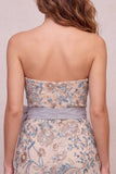 Gris clair moulante à paillettes et perles, robe de cocktail courte avec nœud