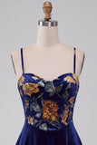 Corset en velours A-Line bleu marine robe courte de rentrée à motifs floraux