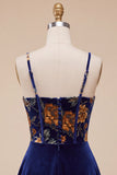 Corset en velours A-Line bleu marine robe courte de rentrée à motifs floraux