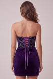 Corset prune en velours sans bretelles bodycon, robe courte de rentrée à la maison