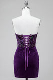 Corset prune en velours sans bretelles bodycon, robe courte de rentrée à la maison