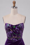 Corset prune en velours sans bretelles bodycon, robe courte de rentrée à la maison