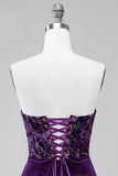 Corset prune en velours sans bretelles bodycon, robe courte de rentrée à la maison