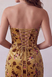 Jaune gingembre en velours, robe de cocktail courte moulante avec corset sans bretelles