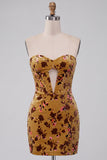 Jaune gingembre en velours, robe de cocktail courte moulante avec corset sans bretelles