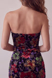 Robe de bal mini de rentrée Black Bodycon, sans bretelles à motifs floraux, avec franges