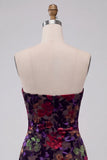 Robe de bal mini de rentrée Black Bodycon, sans bretelles à motifs floraux, avec franges