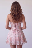 Blush Sequins bretelles A-Line Broderie florale Robe courte de rentrée
