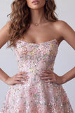 Blush Sequins bretelles A-Line Broderie florale Robe courte de rentrée