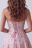 Blush Sequins bretelles A-Line Broderie florale Robe courte de rentrée