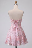 Blush Sequins bretelles A-Line Broderie florale Robe courte de rentrée