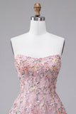 Blush Sequins bretelles A-Line Broderie florale Robe courte de rentrée