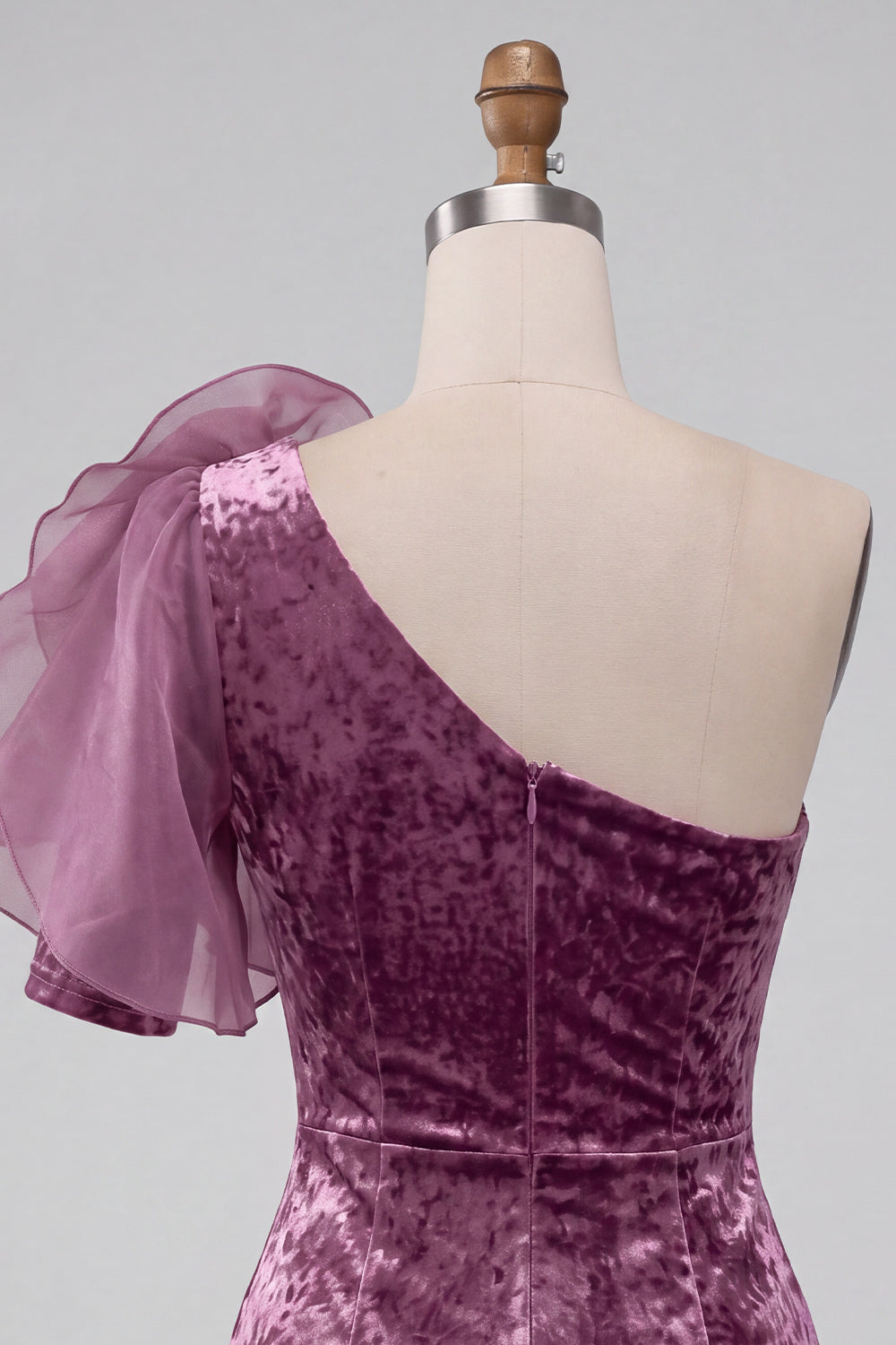 Mauve vintage moulante en velours à une épaule avec fleur 3D, robe de cocktail courte
