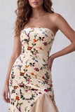 Robe formelle longue à motif de sirène en velours champagne sans bustier