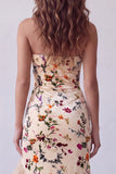 Robe formelle longue à motif de sirène en velours champagne sans bustier
